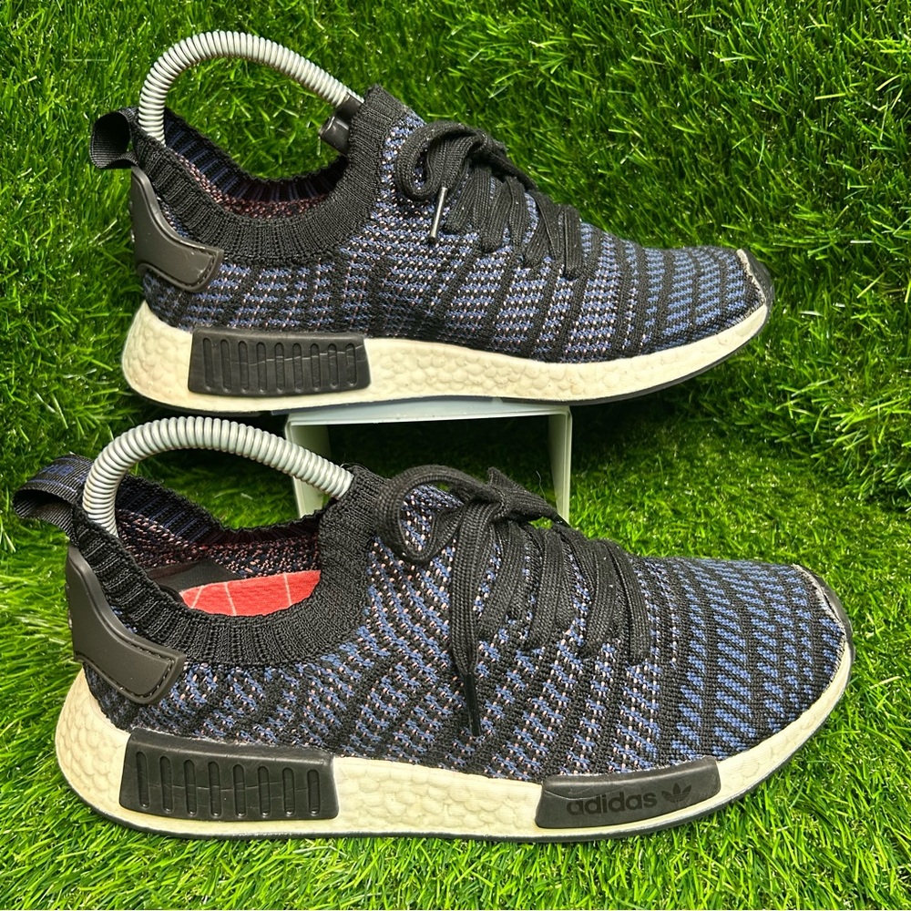Adidas NMD R1 STLT Primeknit Core Black Blue AC8326 Womens Size 9 Running Shoes